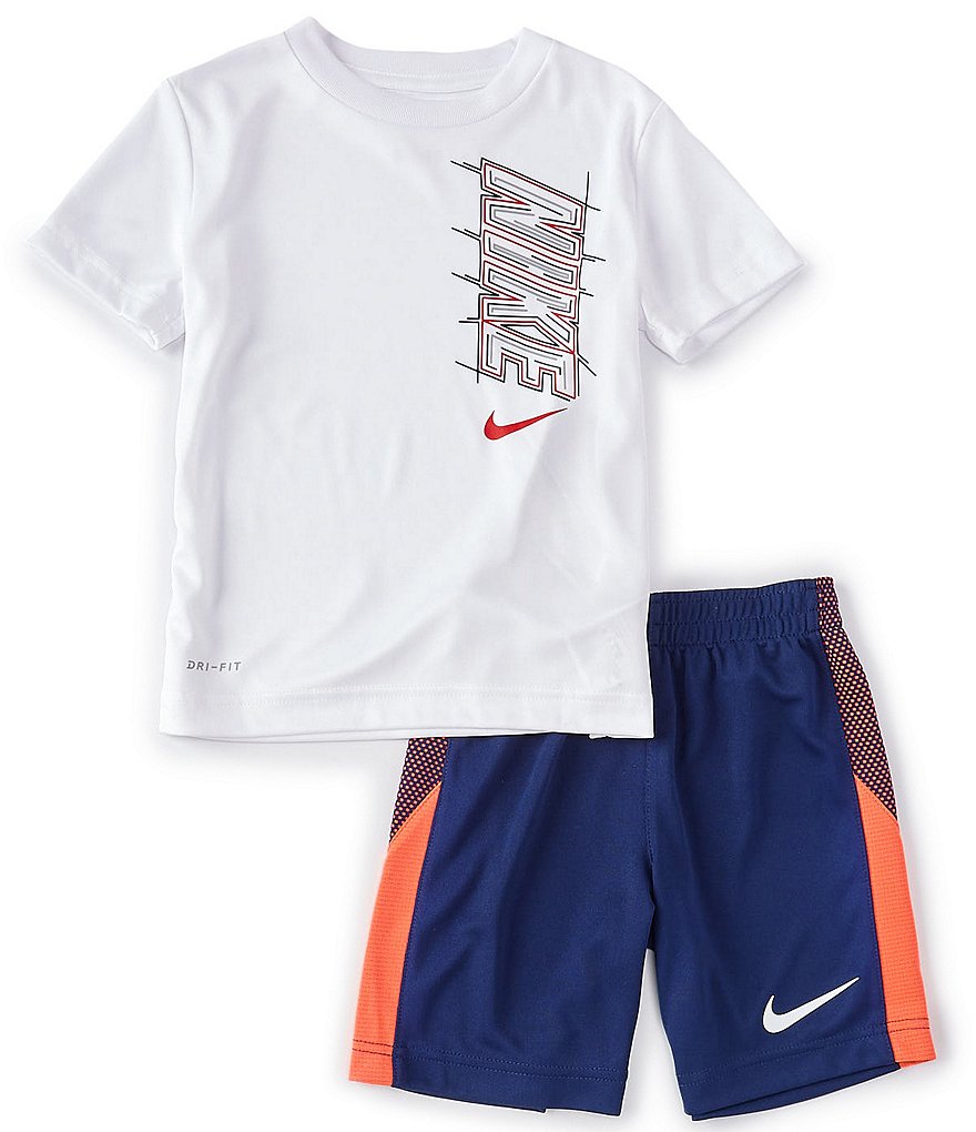 Nike Little Boys 2T-7 Short-Sleeve Block Tee & Pieced Shorts Set