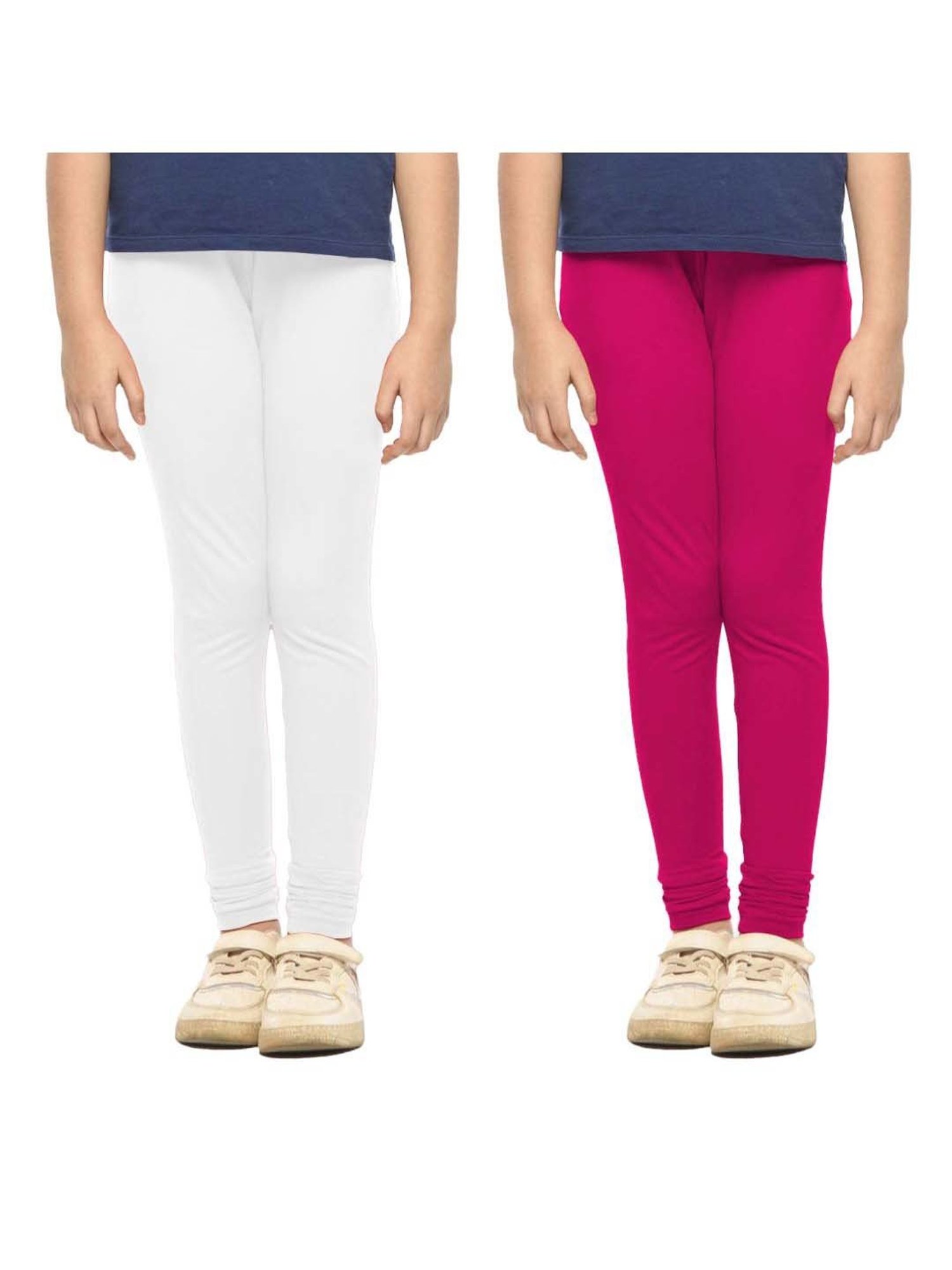 Lyra Kids Fuchsia Pink & White Skinny Fit Leggings (Pack of 2)