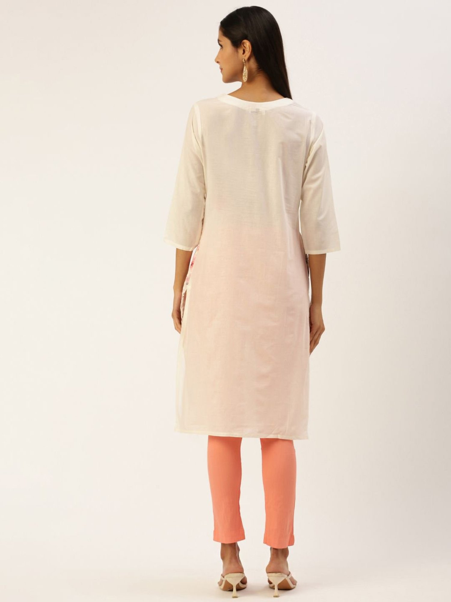 SHANVIKA Cream Embroidered Cotton Straight Kurta