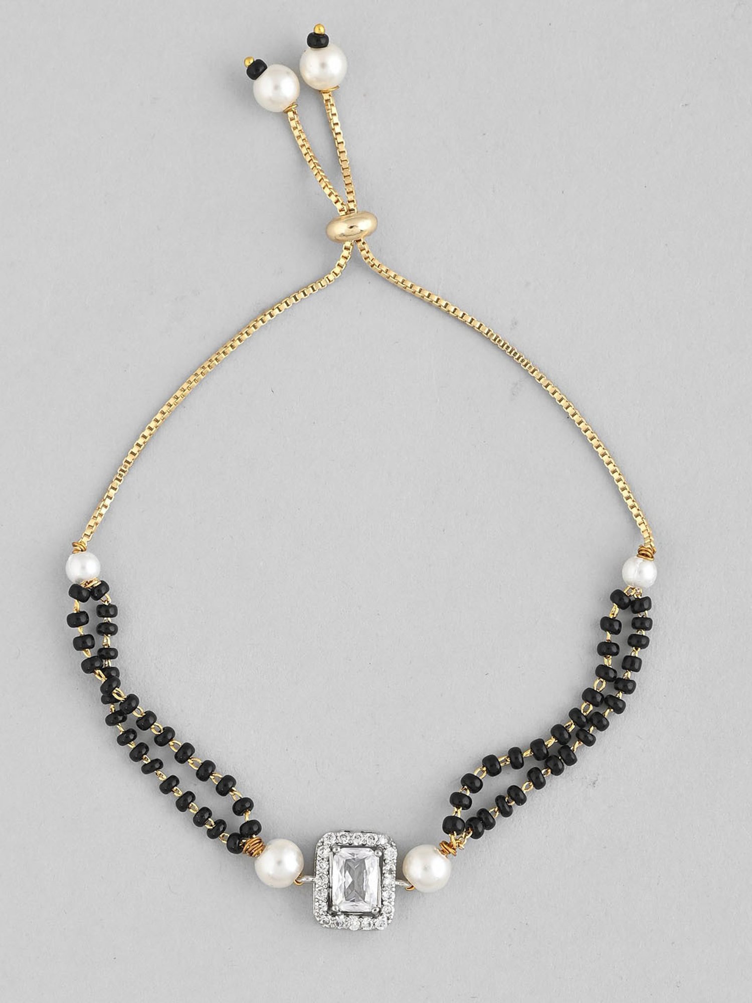 VOJ Rectangle Shaped and Ad Stone Silver Plated Mangalsutra Bracelet for Women