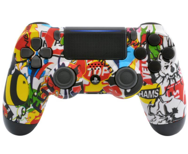 "Soft Touch Sticker Bomb" Ps4 PRO Rapid Fire Custom Modded Controller 40 Mods for COD BO3, Infinite Warfare, Destiny, Quick Scope Auto Run Sniper Breath & More with Custom Lightbar (CUH-ZCT2U)