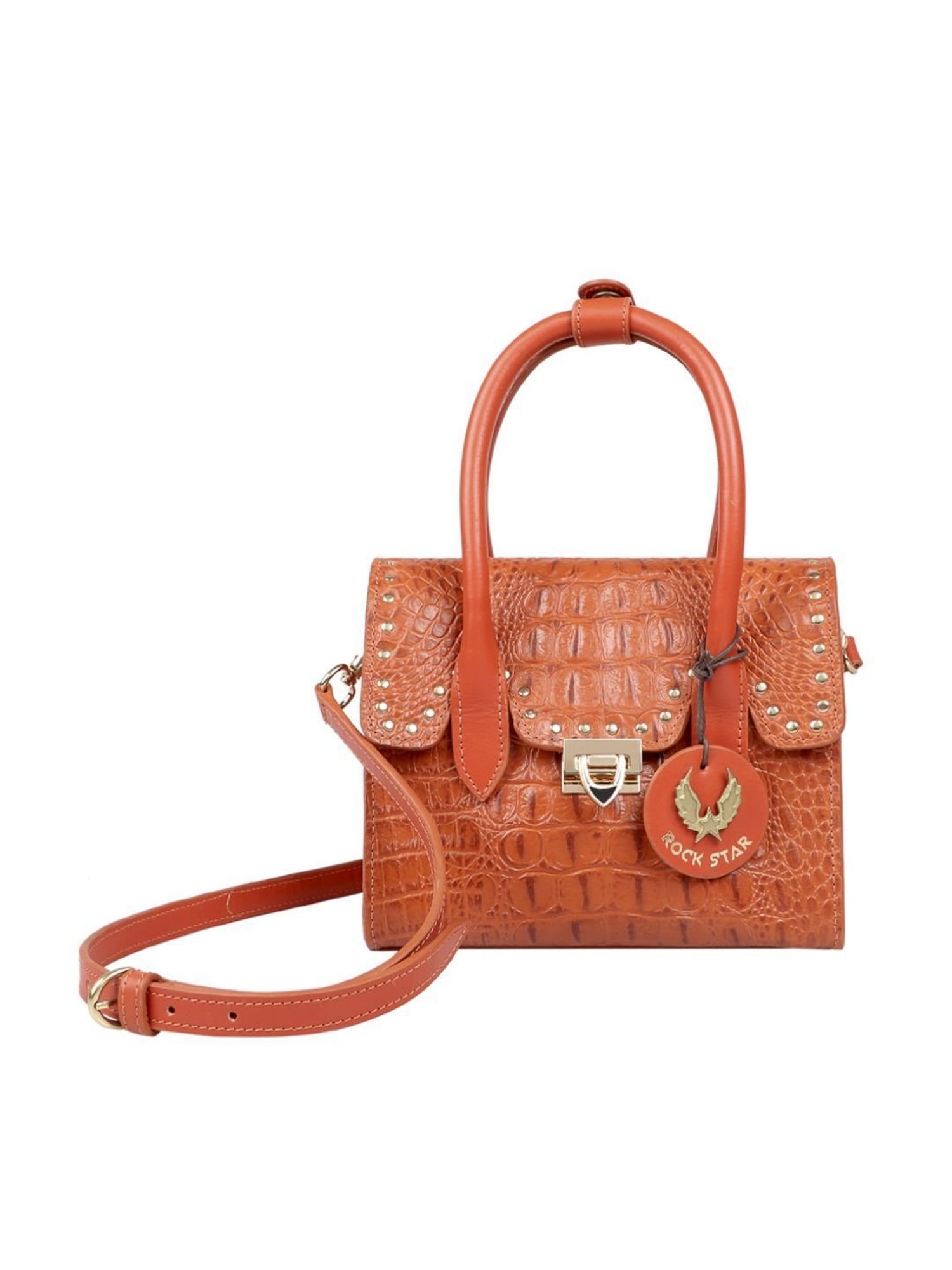 Hidesign Rockstar Punk Orange Rivets Medium Handbag