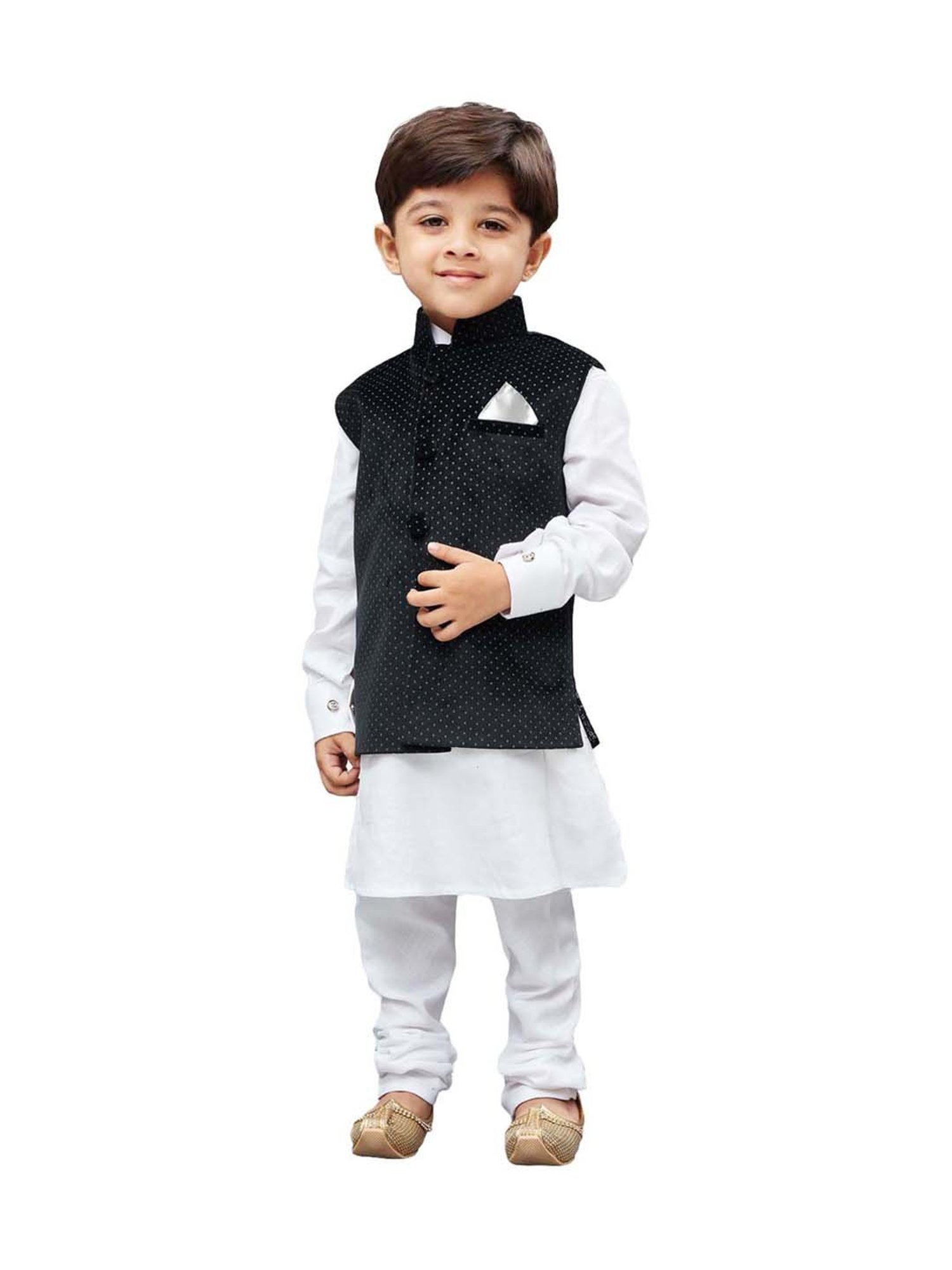 VASTRAMAY Kids White Cotton Printed Kurta Set