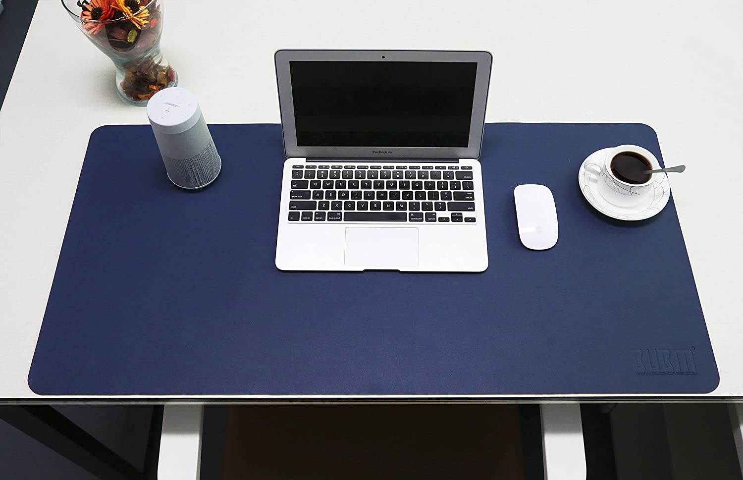 BUBM PU Leather Mouse Pad Mat Waterproof, Perfect Desk Writing Mat for Office and Home,Ultra Thin 2mm - 31.5"x15.8" (Sapphire)