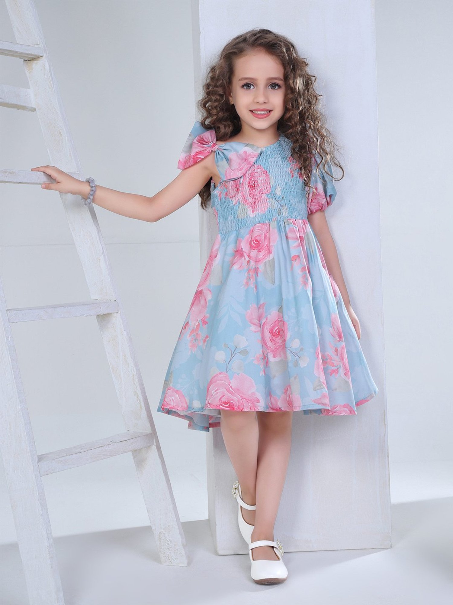 Peppermint Kids Blue Floral Print Dress