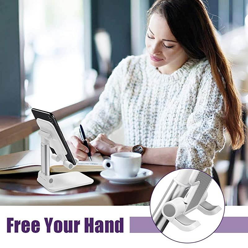 Cell Phone Stand Holder Foldable Cell Phone Stand for Desk Compatible with iPhone 10 11 X Xr Xs max All Mini Samsung Galaxy ipad Smartphones TabletsWhite