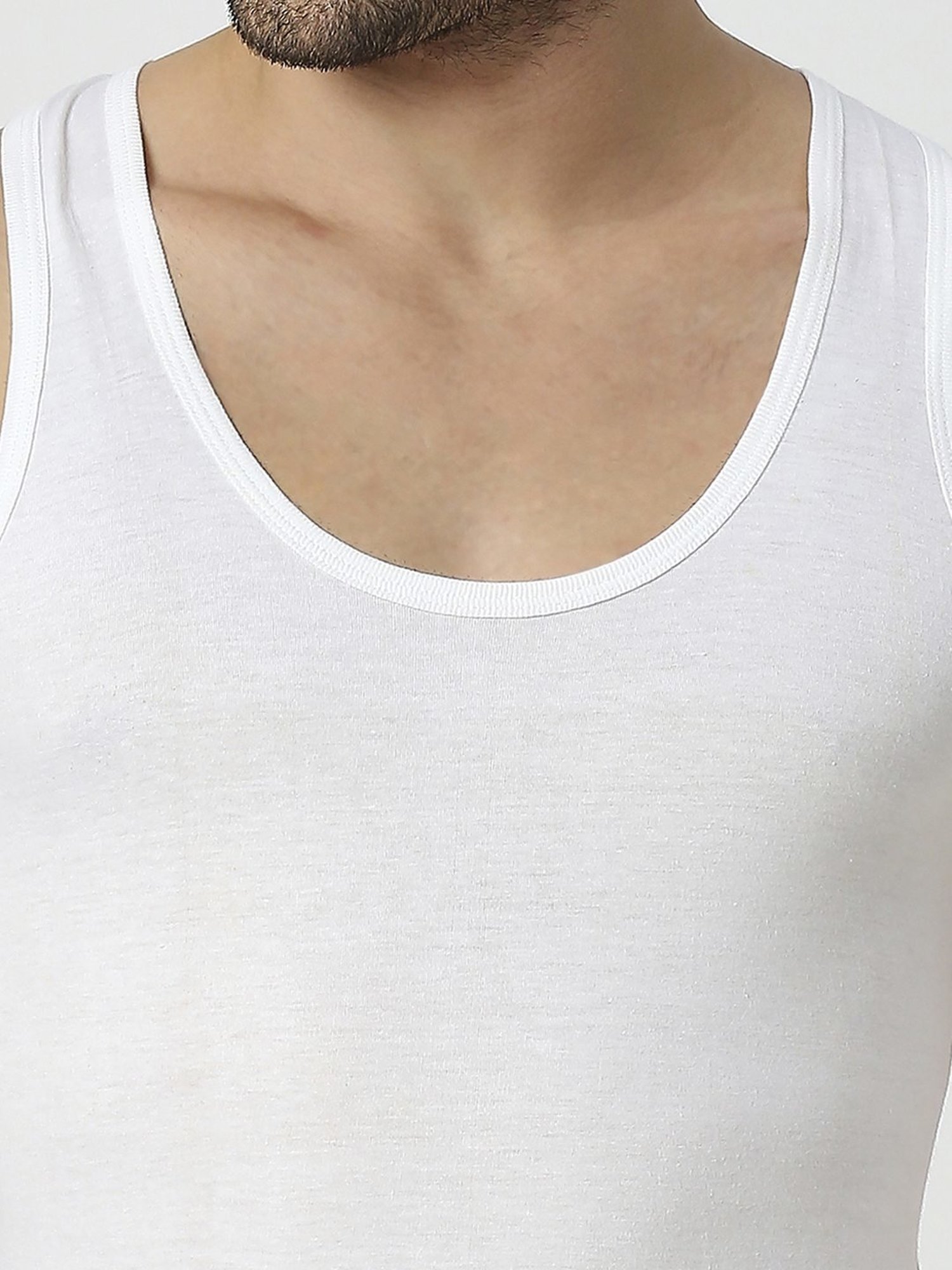 Frenchie White Cotton Skinny Fit Vest - Pack Of 3