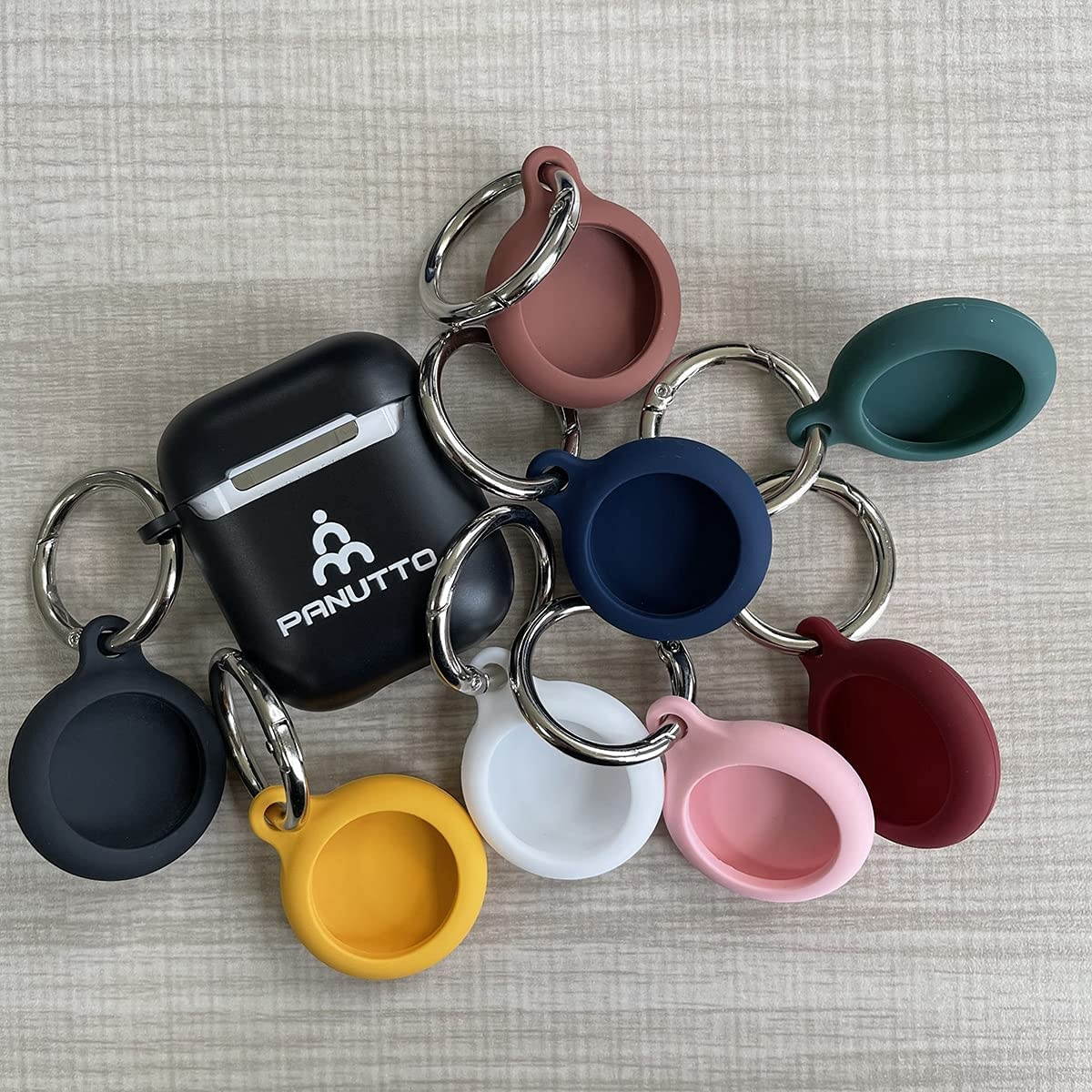 Panutto for Air Tag Location Tracker Protective Cover Case Short O Ring Round Carabiner Snap Clip Open Face Keychain Accessories (Dark Green)