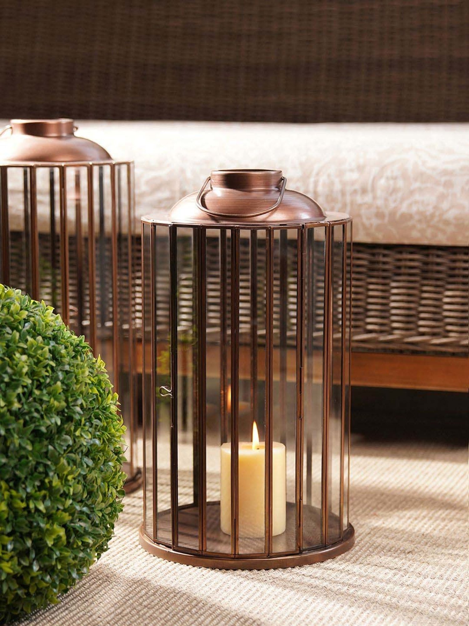 Pure Home and Living Brown Iron Antique Finish Round Lantern