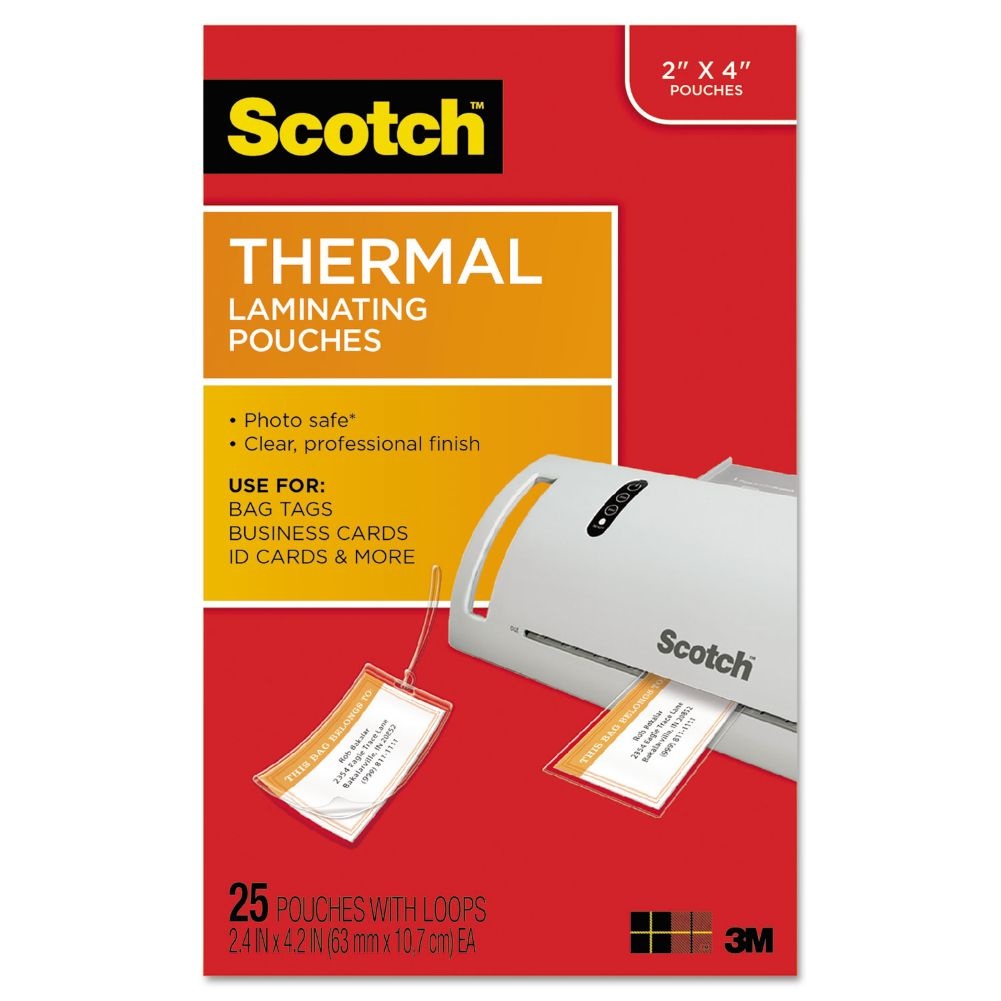 Scotch Luggage Tag Size Thermal Laminating Pouches 5 mil 4 1/5 x 2 1/2 25/Pack