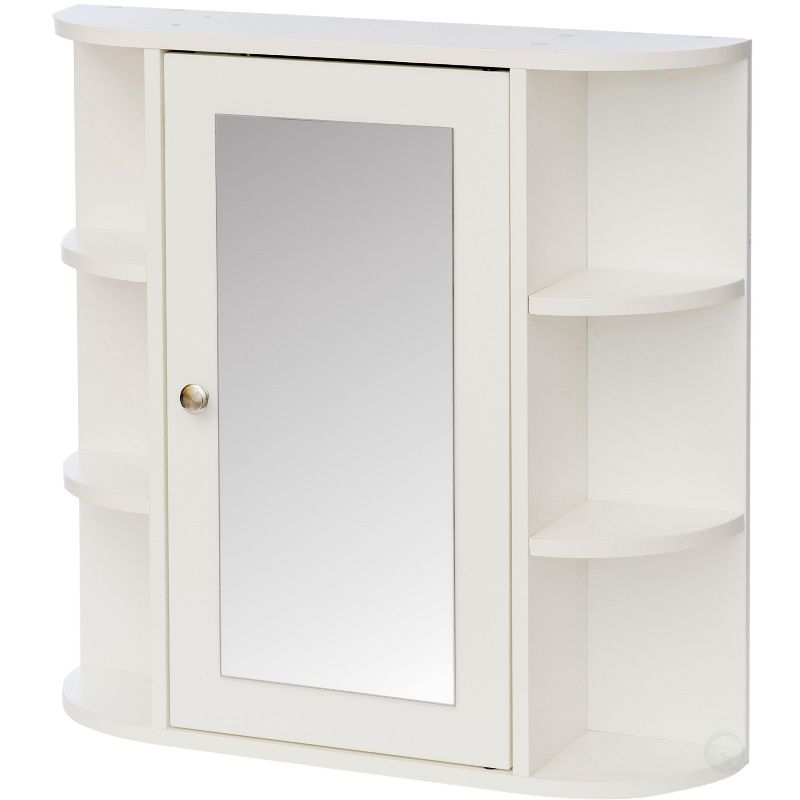 Basicwise White Wall Mounted Bathroom Storage Cabinet Organizer, Mirrored Vanity Medicine Chest with Open Shelves