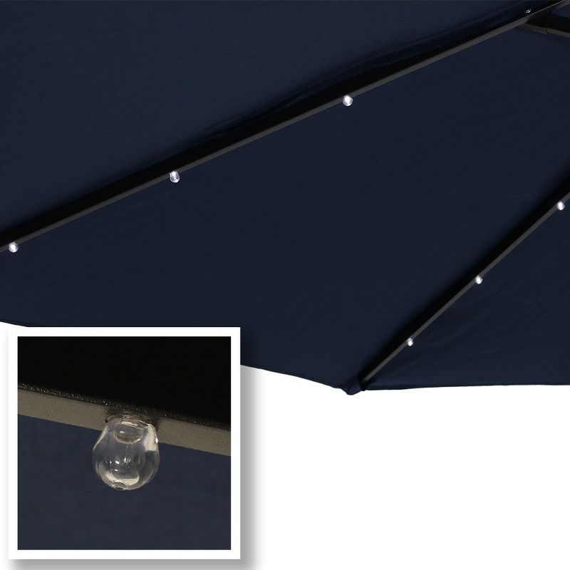 Sunnydaze Outdoor Aluminum Pool Patio Umbrella with Solar LED Lights, Tilt, and Crank - 9' - Navy Blue