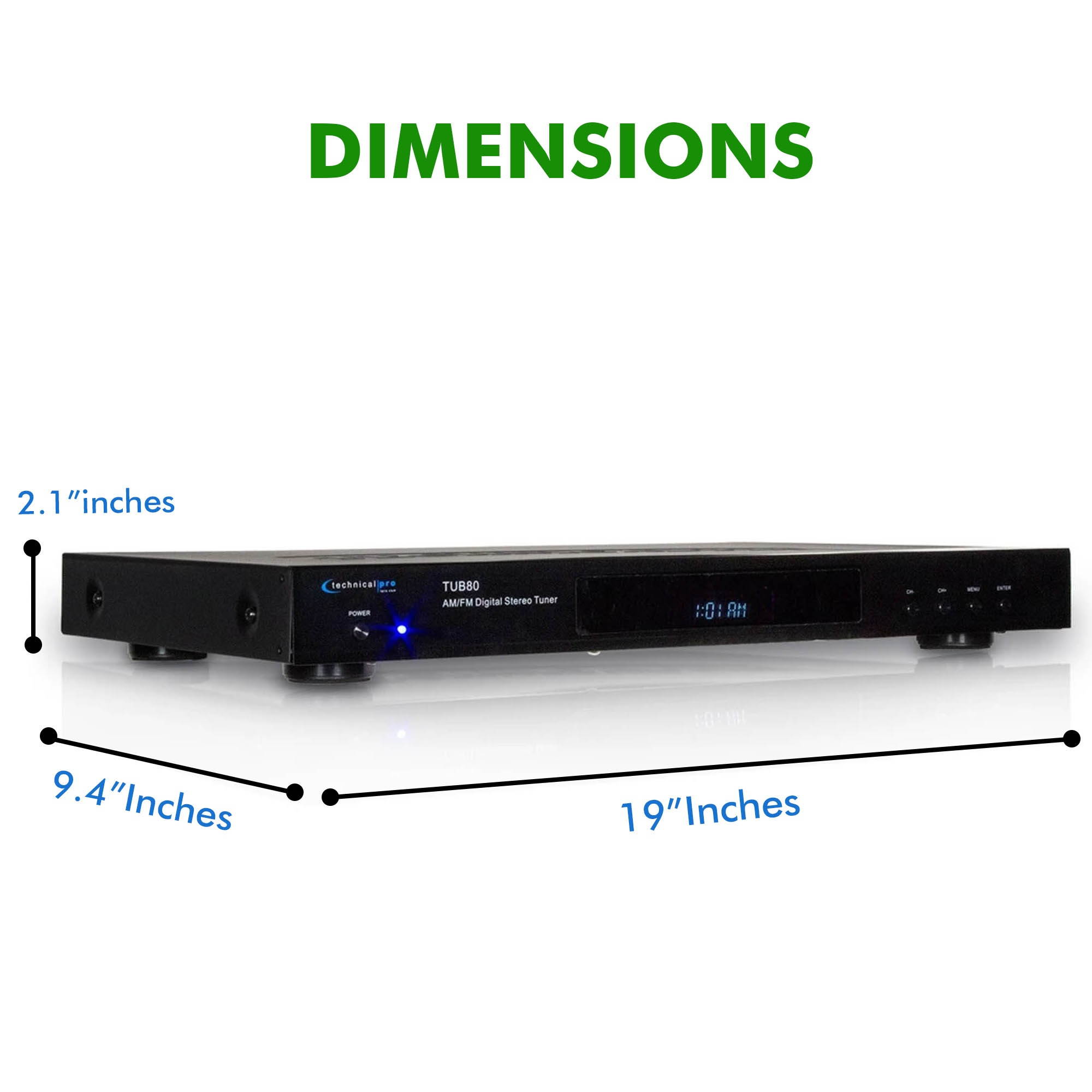 Technical Pro Professional AM/FM Digital Tuner, 60 Stations Storage, Space-Saving & Compact Design, Remote Control, Preset Times ON/OFF, LED light
