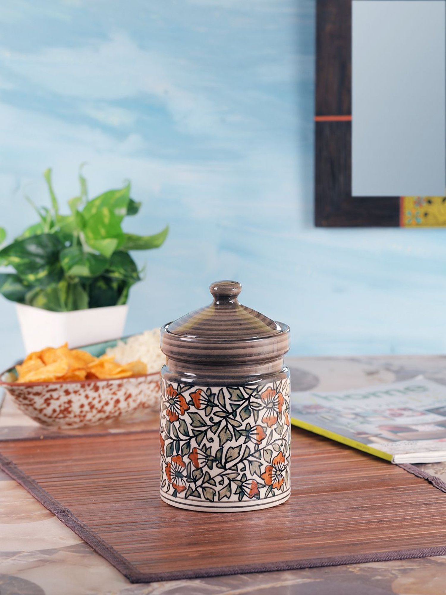 VarEesha Blue Ceramic Jar - Set of 1