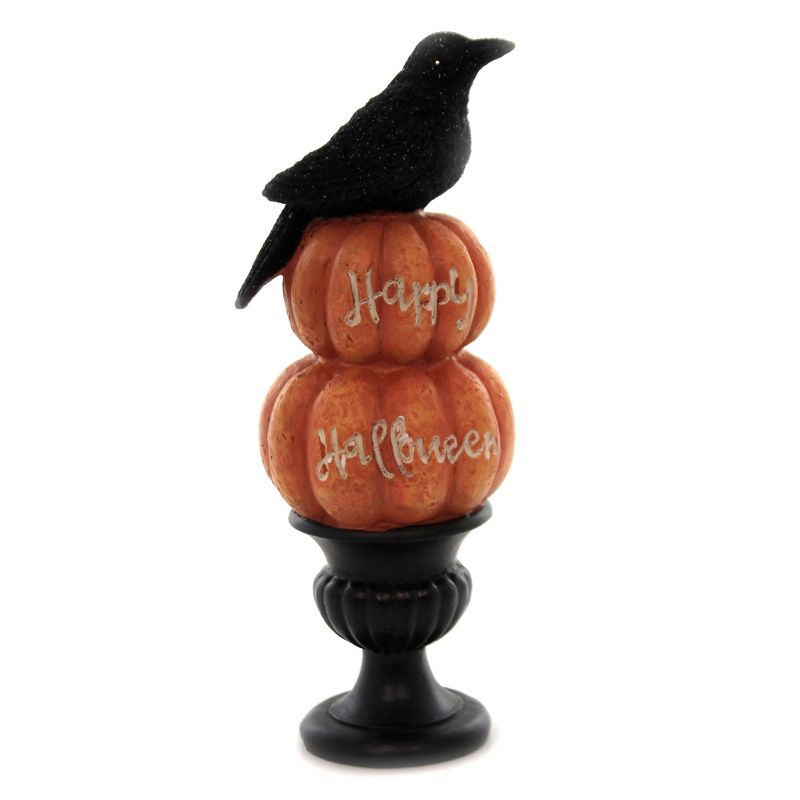 Halloween 9.0" Pumpkin Topiary Planter Crow  -  Decorative Figurines