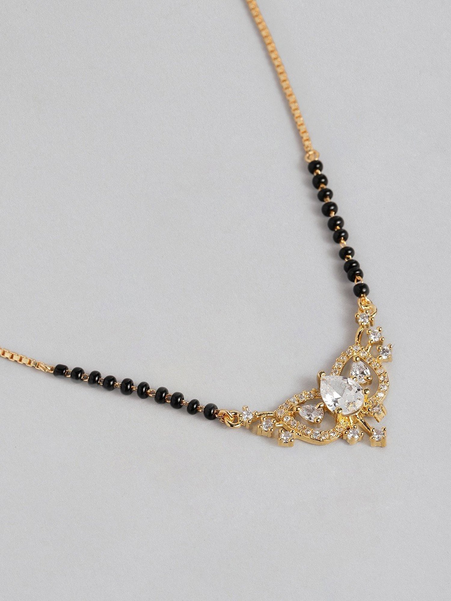 Abdesigns Gold-Plated American Diamond & Black Beaded Mangalsutra