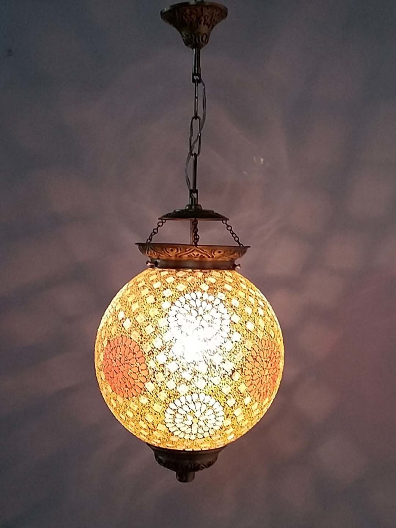 Fos Lighting 'Chandni Tilak' Antique Gold & White Brass Hanging Light - Set of 1