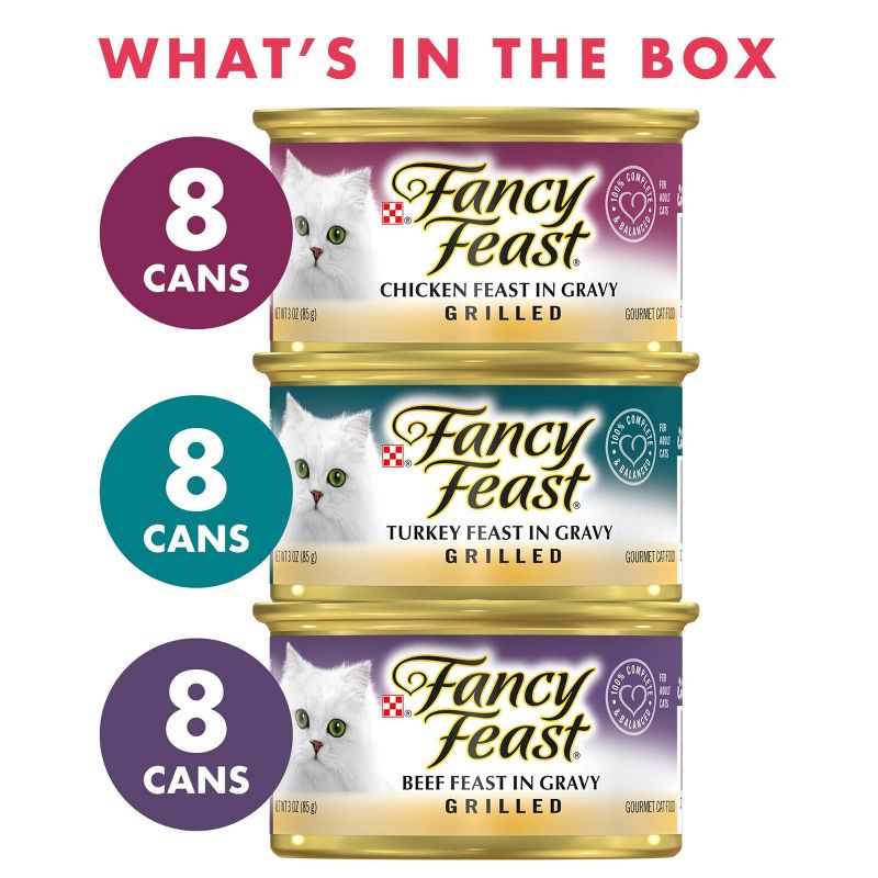 Purina Fancy Feast Grilled Gourmet Wet Cat Food Poultry & Beef Collection - 3oz/24ct Variety Pack