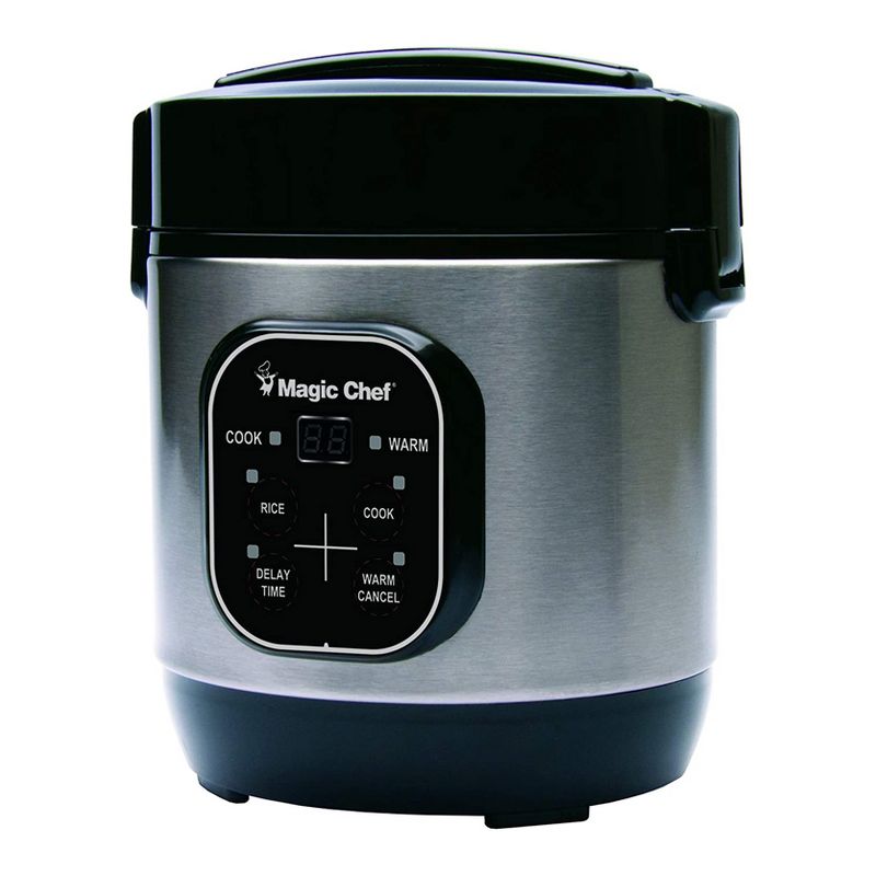 Magic Chef MCSRC03ST 3 Cup Cooked Non Stick Steamer Rice Cooker, Stainless Steel