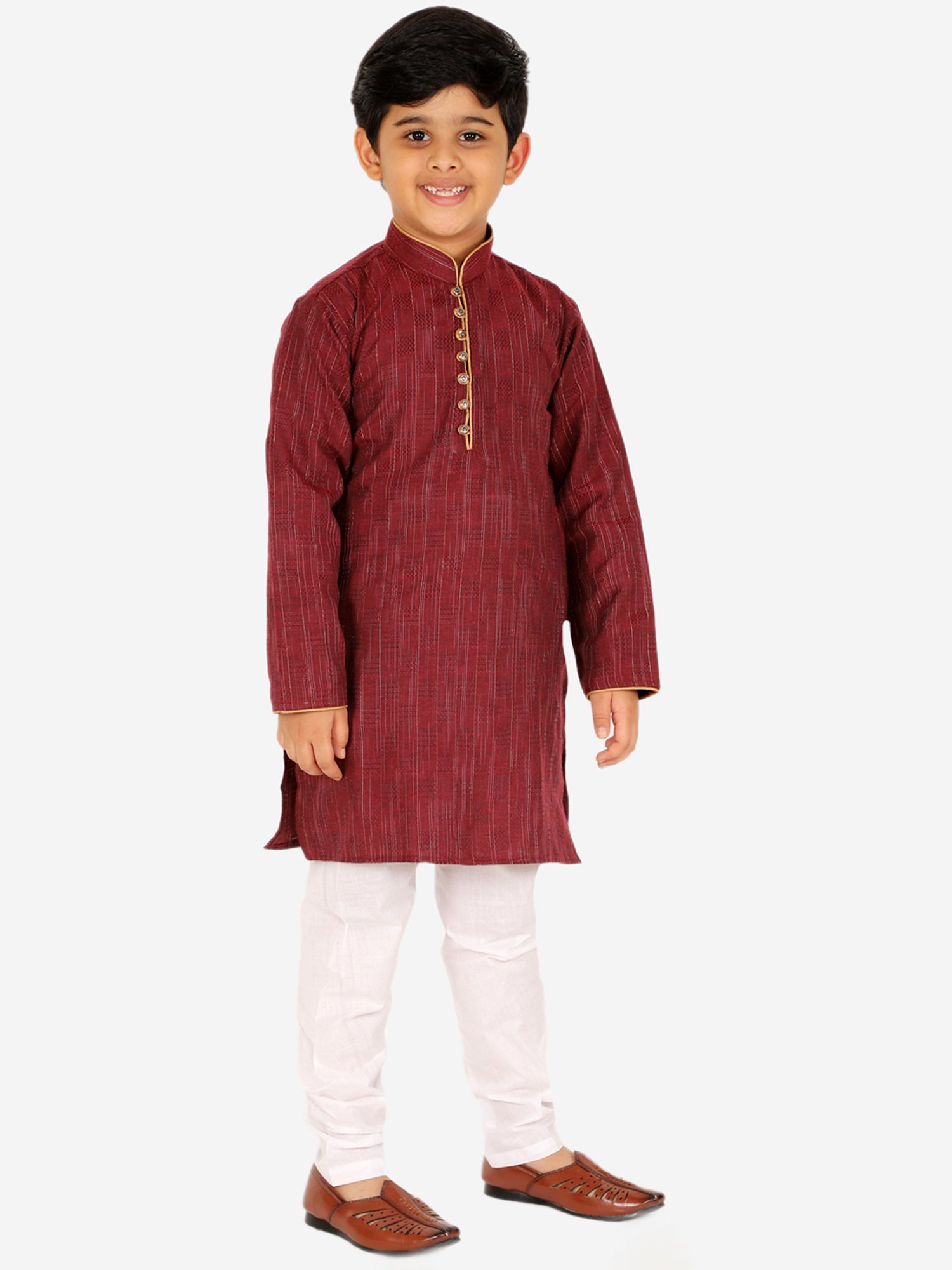 Pro-Ethic Style Developer Kids Maroon & White Printed Full Sleeves Kurta with Pyjamas