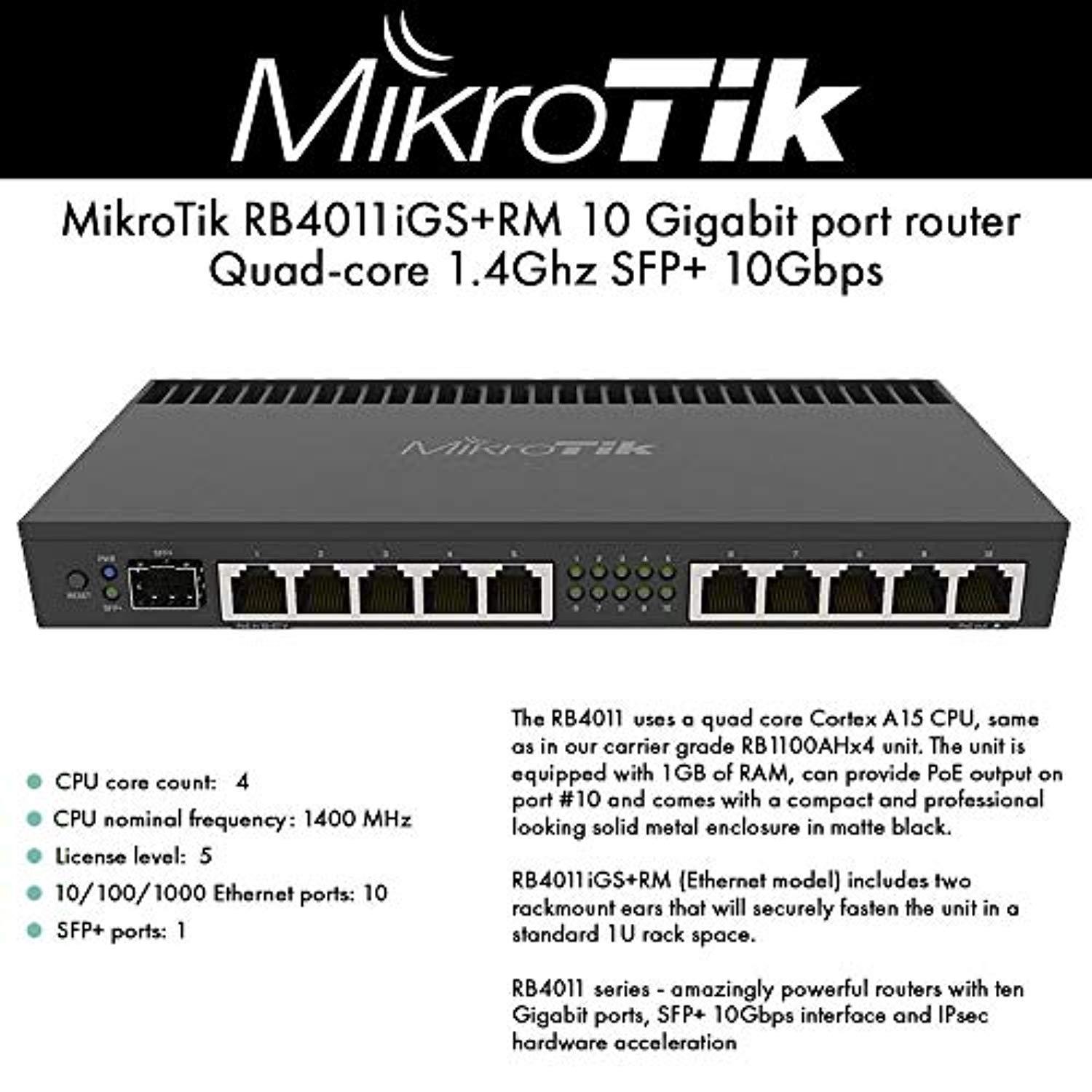 mikrotik rb4011 ethernet 10-port gigabit router (rb4011igs+rm)