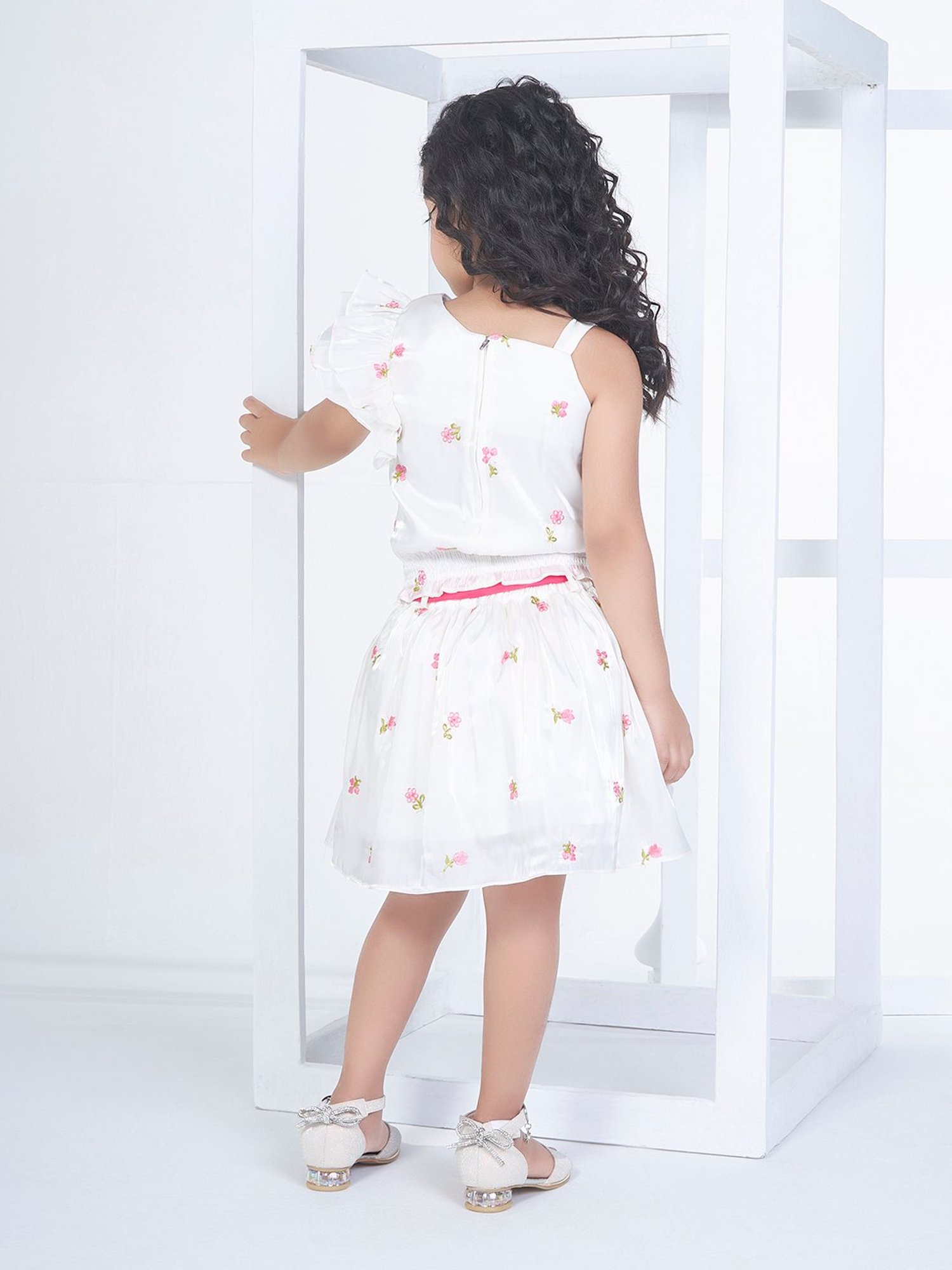Peppermint Kids White Embroidered Top, Skirt with Belt