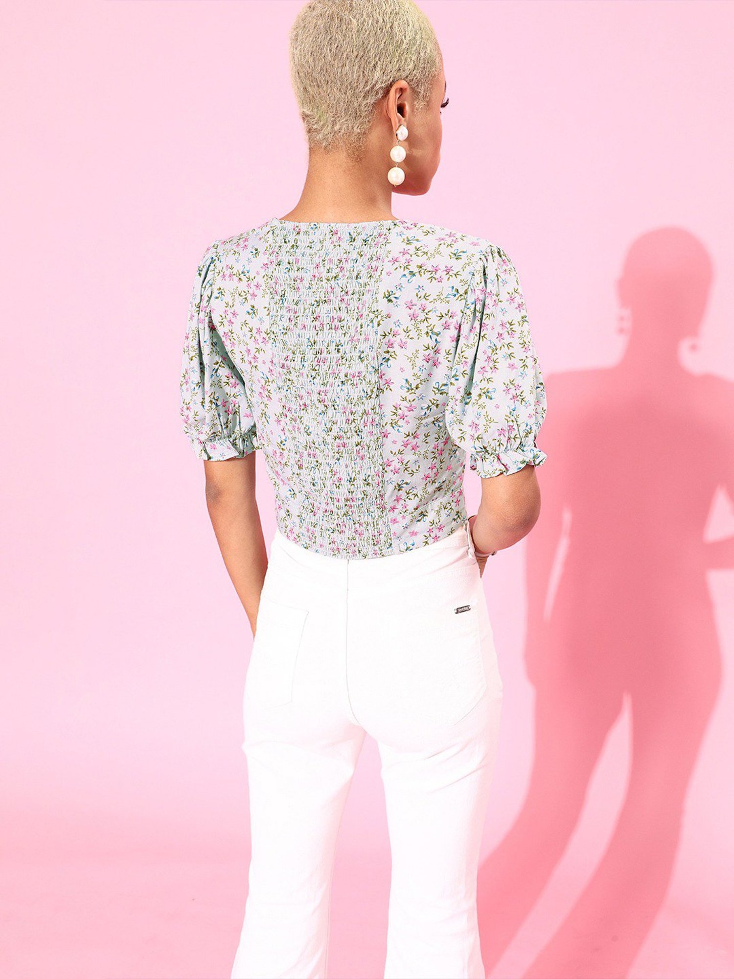 Marie Claire Grey Floral Print Top