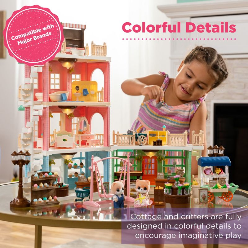 Best Choice Products Deluxe Cottage Dollhouse Mansion Pretend Toy Playset w/ 225 Accessories  and Tiny Critters for Kids