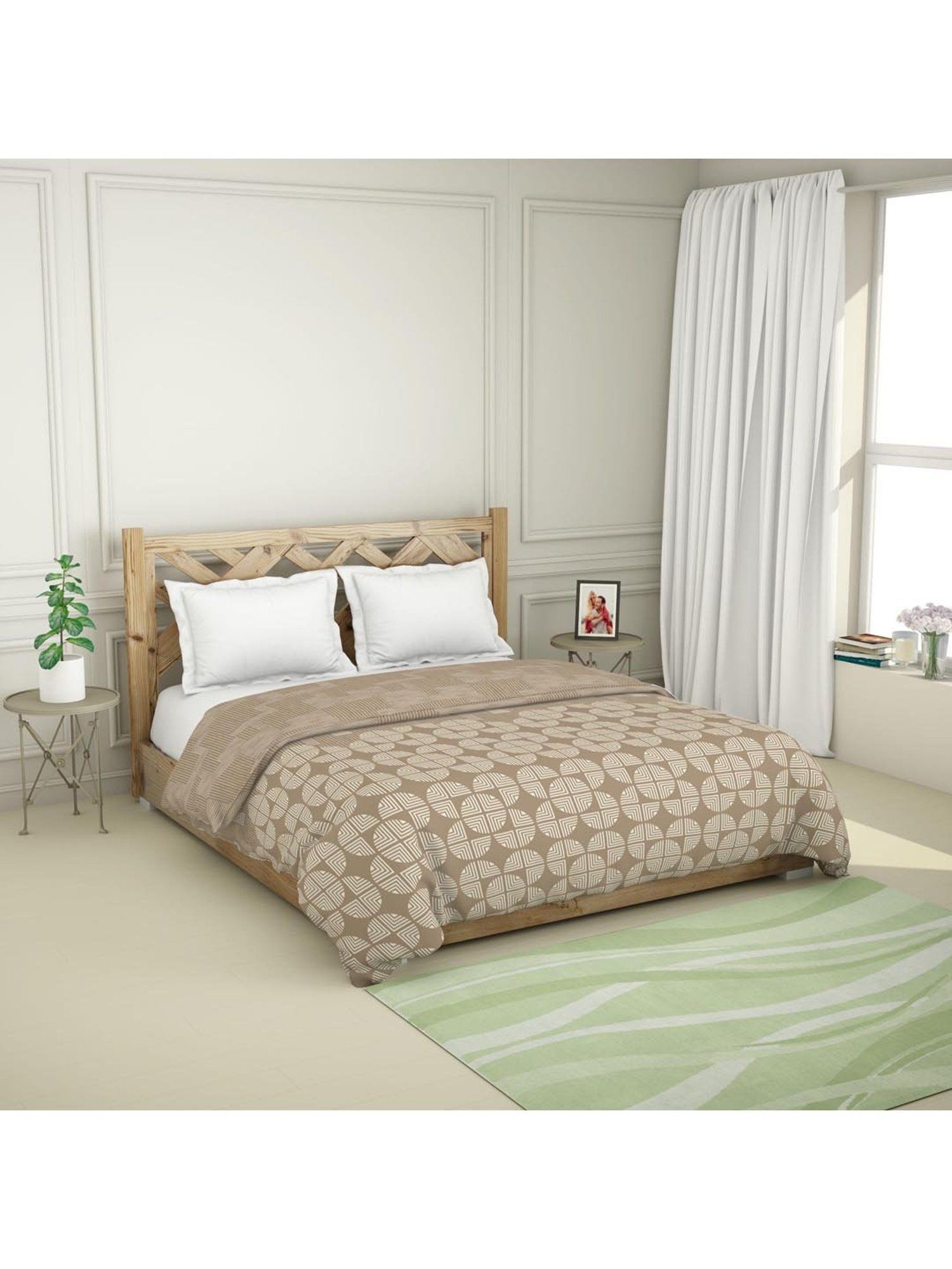 Spaces Atrium Brown & Beige Cotton 144 TC Quilts - Set of 1