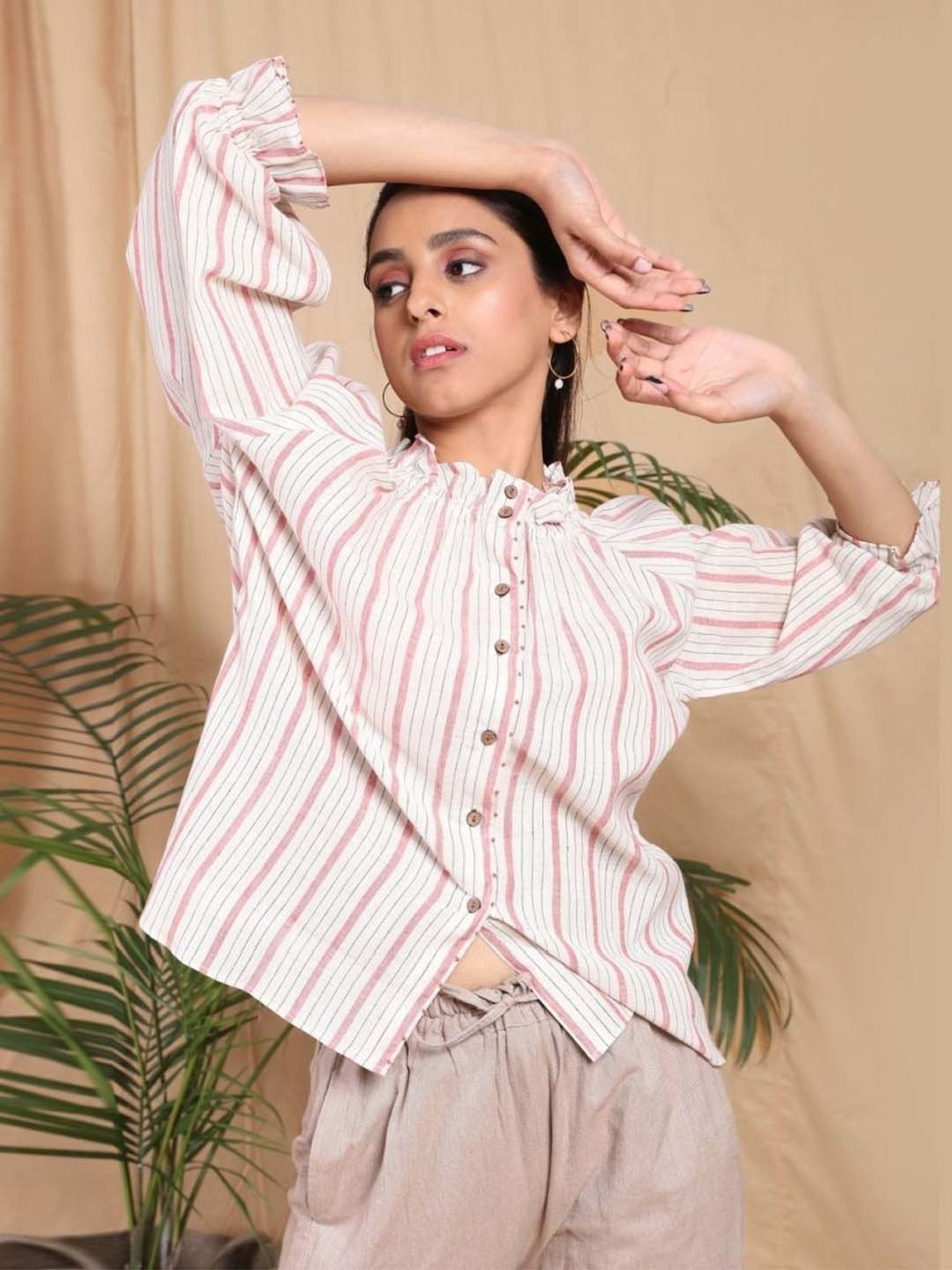 Mushio White Dhari Yarn Dyed Handwoven Cotton Khadi Shirt