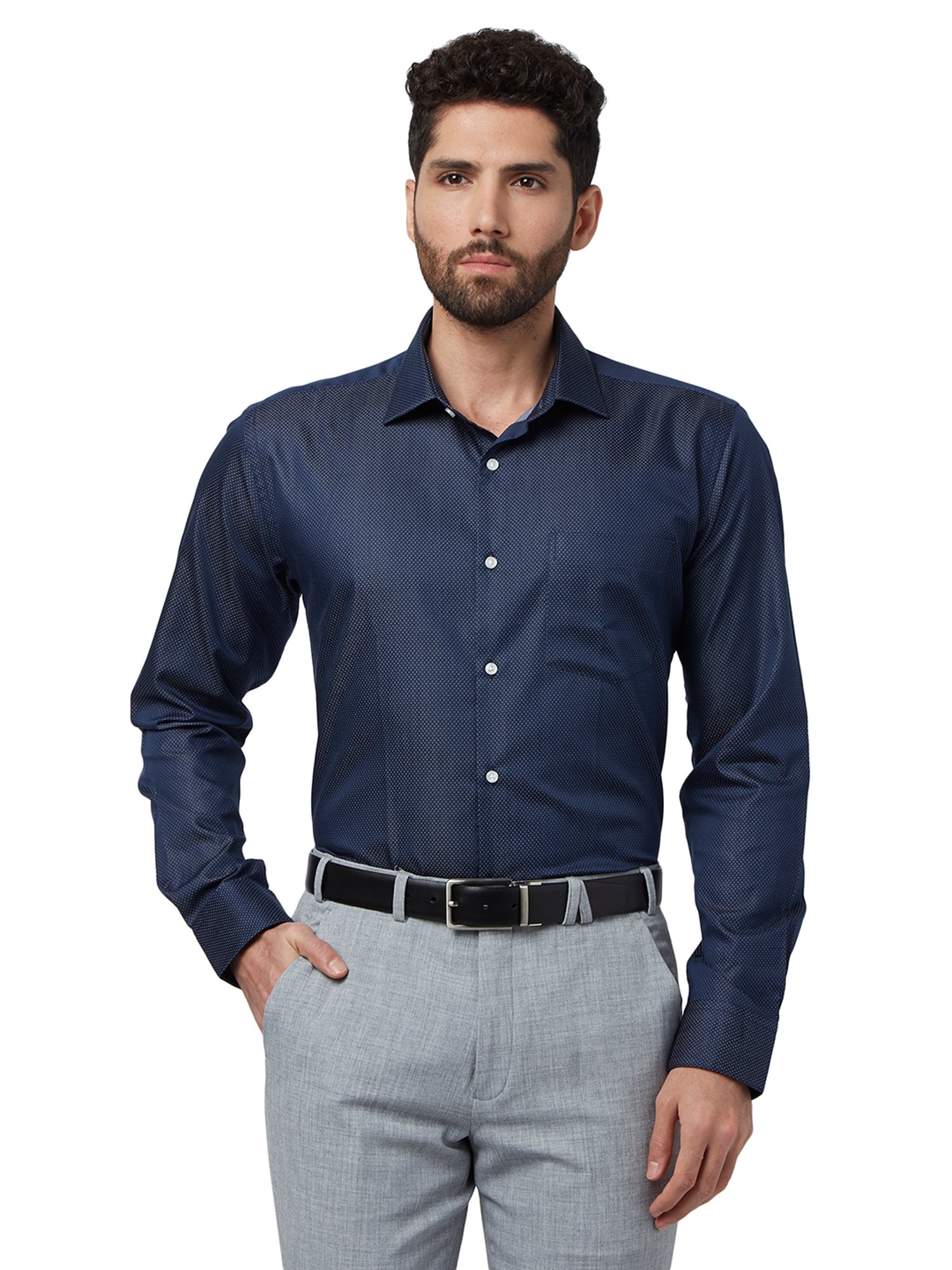 Sojanya Blue Cotton Regular Fit Self Pattern Shirt