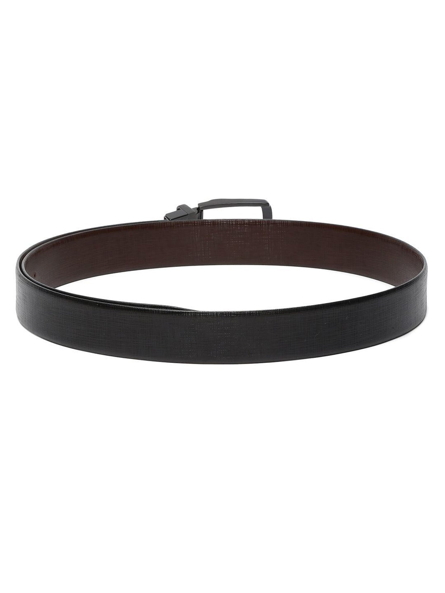 Louis Stitch Black Textured Leather Reversible Belt for Men
