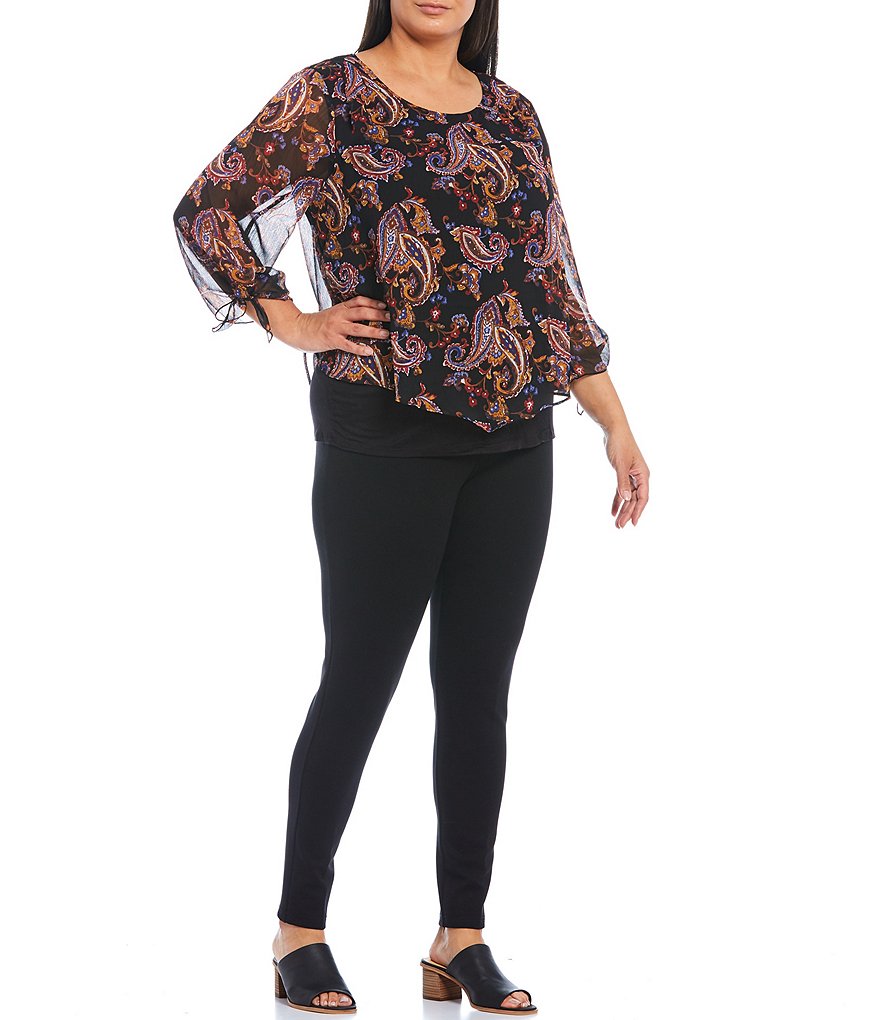Intro Plus Size Solid Double Knit Tummy Control Leggings