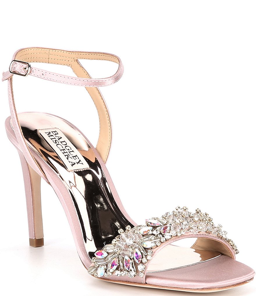 Badgley Mischka Rider Satin Crystal Embellished Dress Sandals