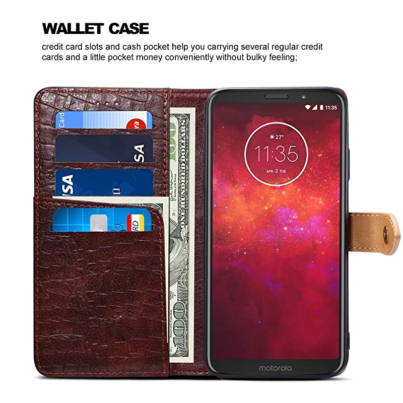 Moto Z3 Play CaseMoto Z3 Case HandmadeWrist Strap Flip Folio Leather Wallet Cover with Card Slots Kickstand Magnetic ClousureCash Pockets for Motorola Moto Z Play 3nd Gen 2018 Coffee