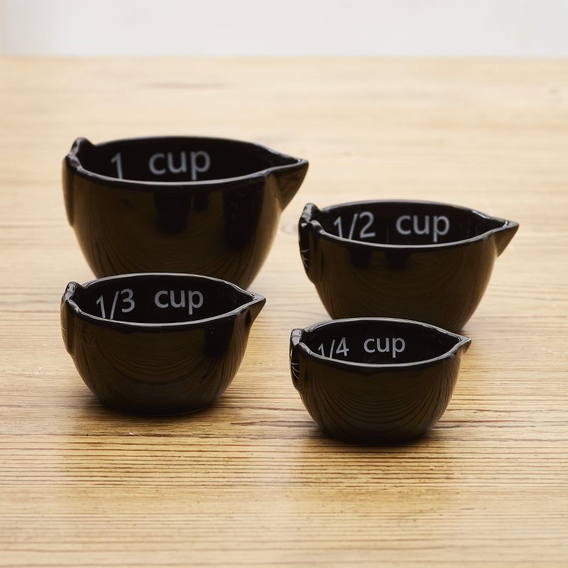 Lakeside Purr-Fect Measuring Cups - Earthenware Cat-Themed Set of 4