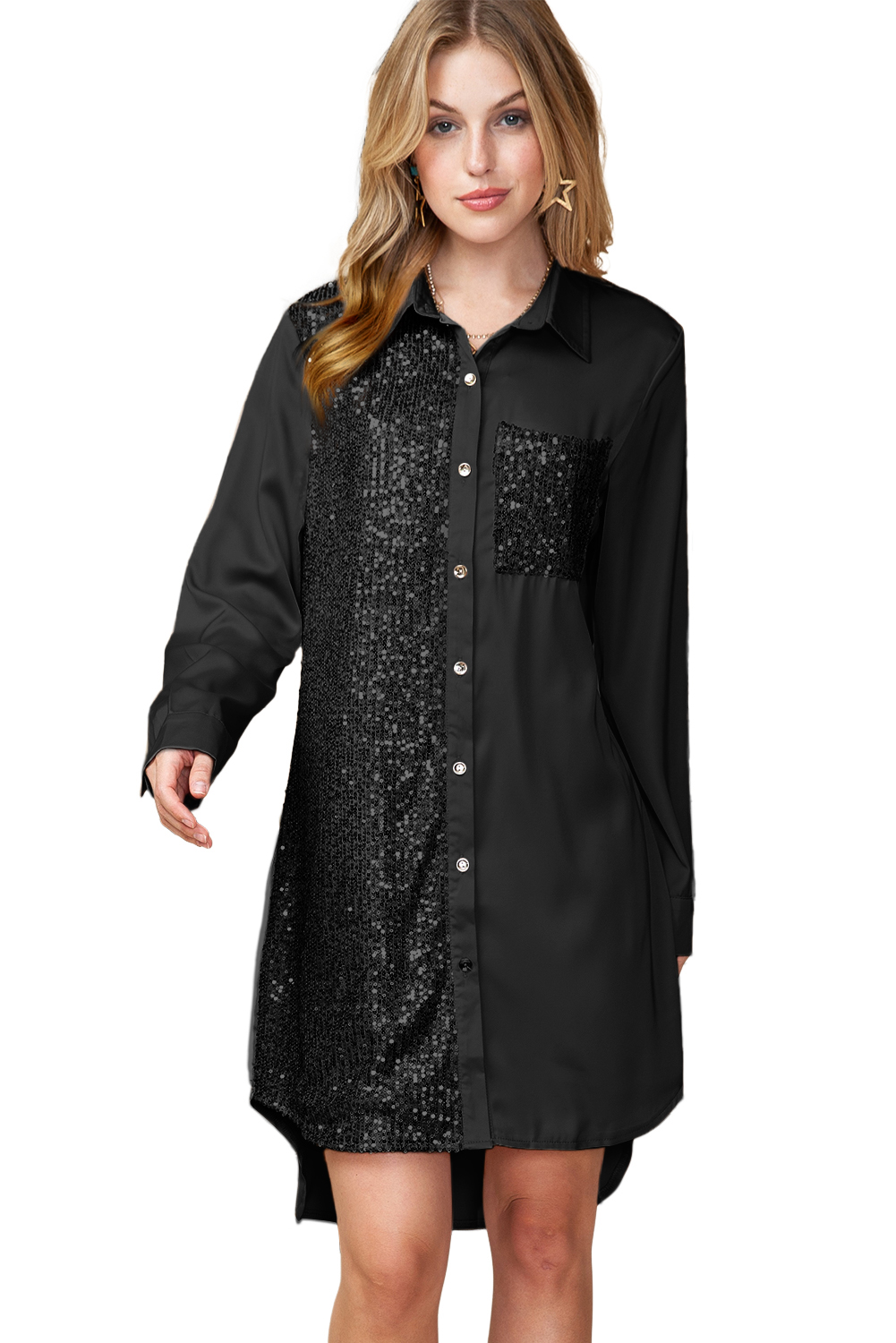 Cheetah Casual Long Sleeve Button Up Shirt Dress