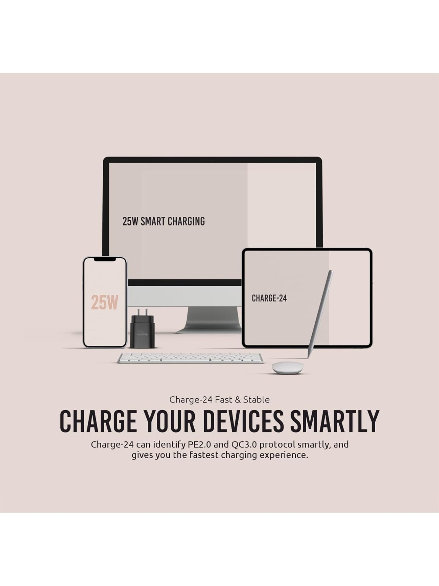 One Life 25W PD Singe Port Fast Wall Charger with Multi-Layer Protection (Black)
