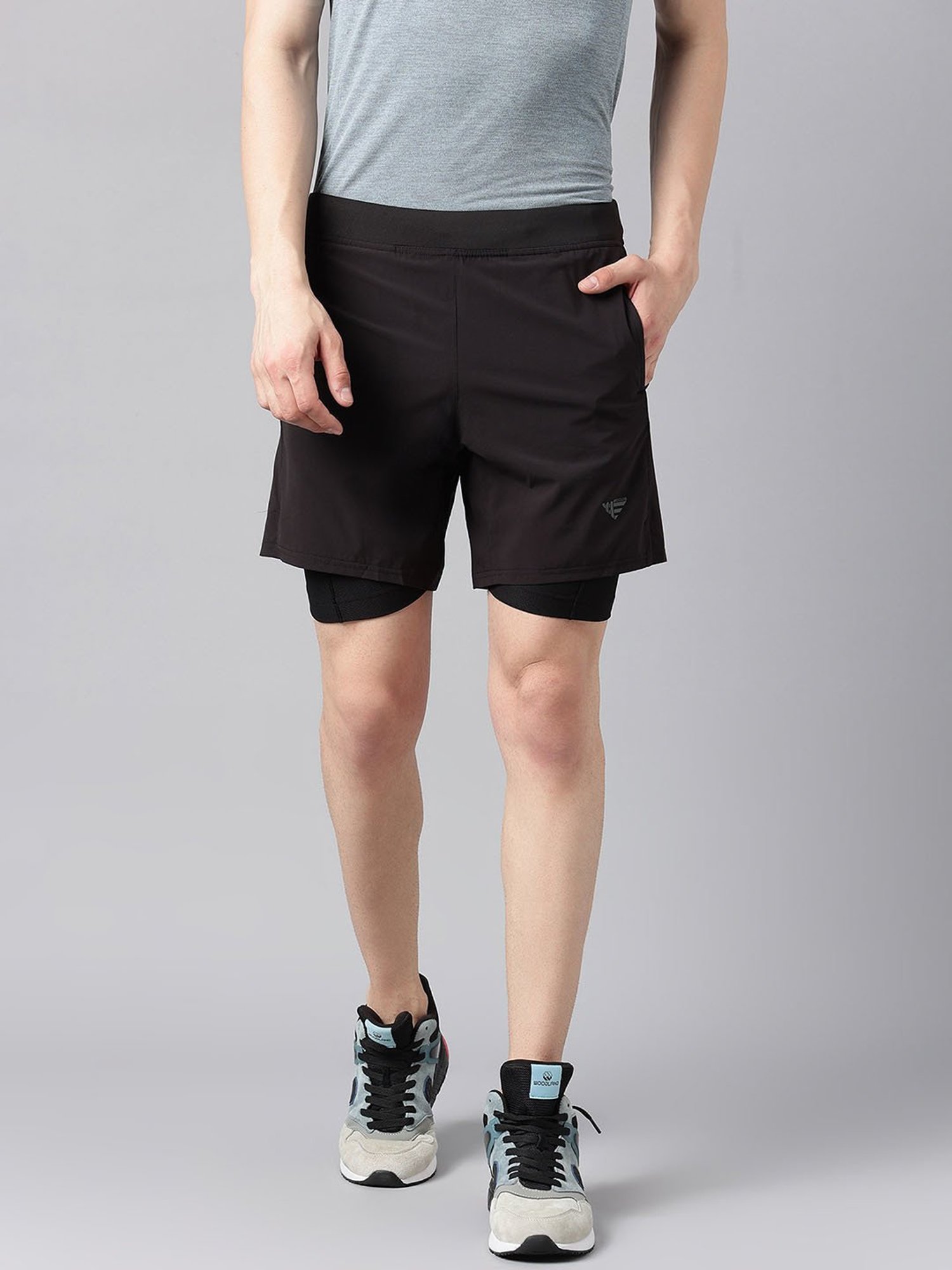 Woods Black Regular Fit Sports Shorts