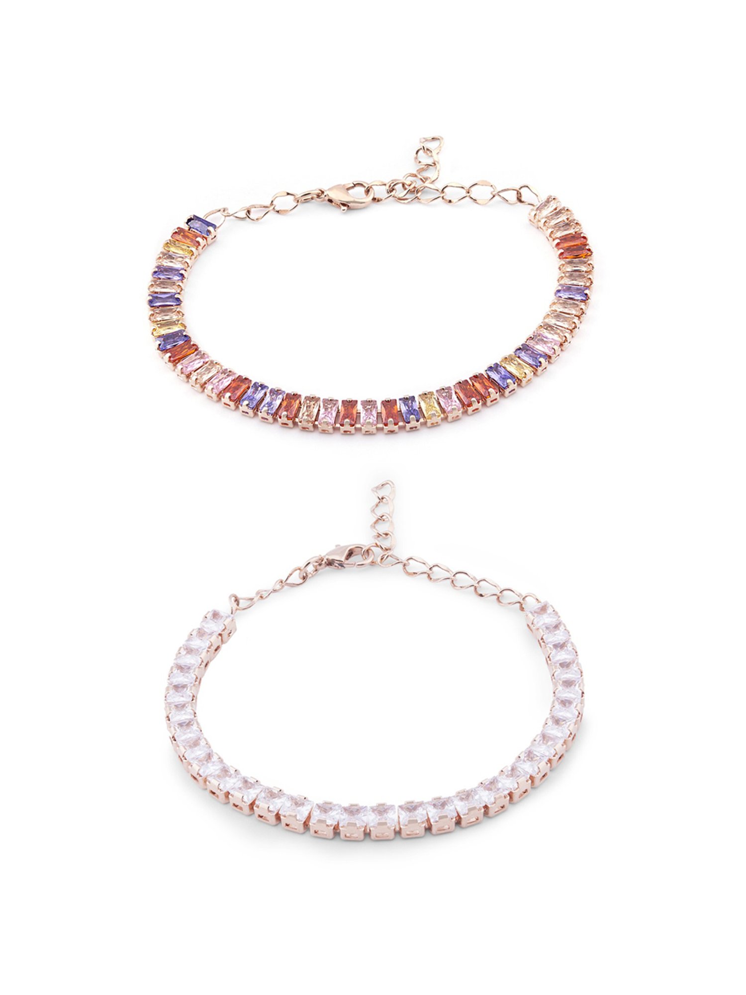 Zaveri Pearls Set of 2 Multicolor Cubic Zirconia Contemporary Tennis Bracelets-ZPFK13368