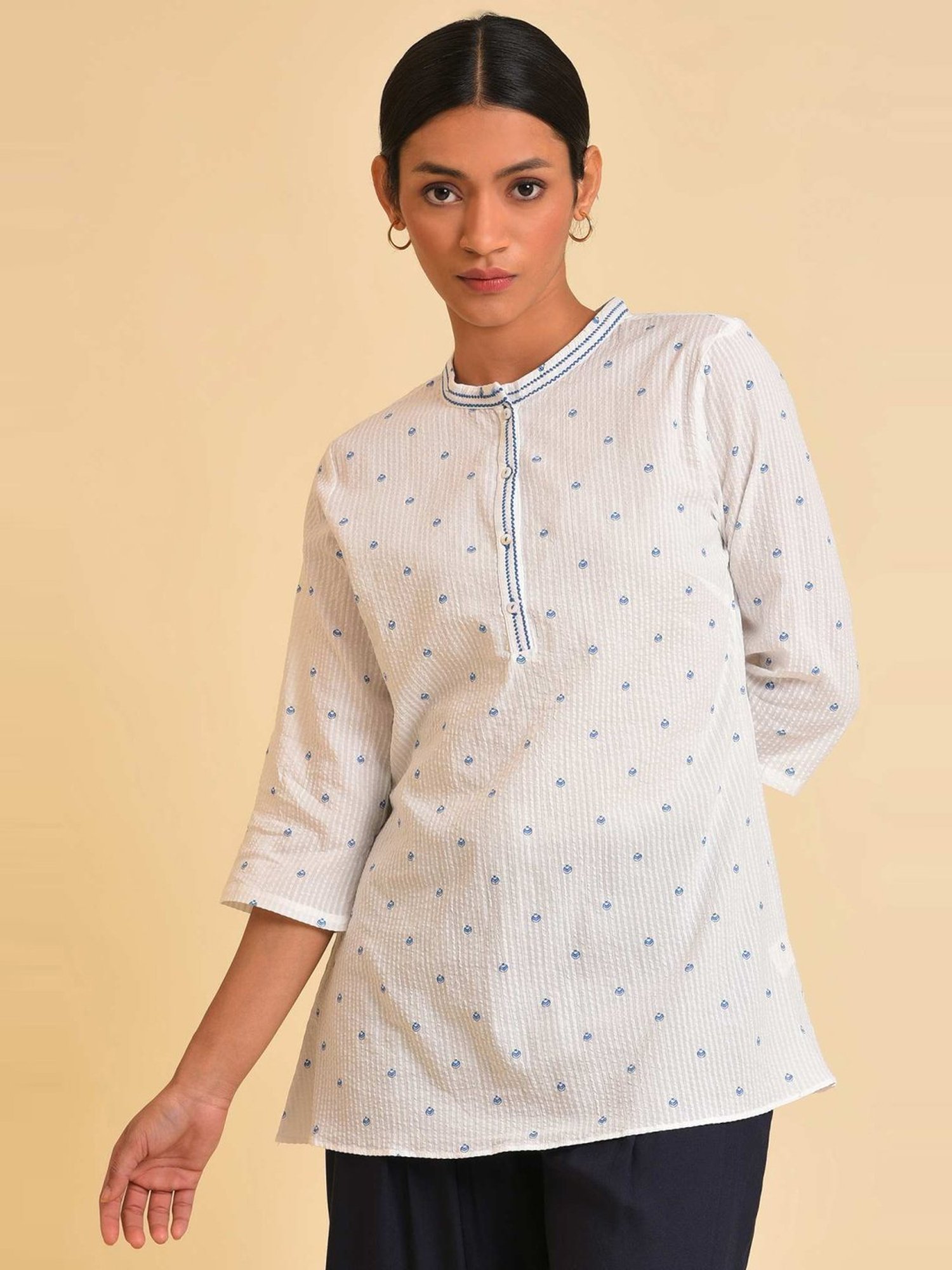 W White Cotton Printed Top