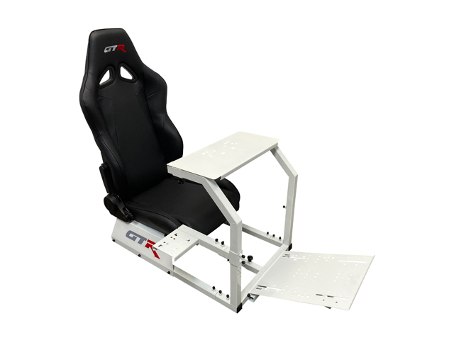 GTR Simulator GTA-WHT-S105LBK GTA Model Racing Simulator White Frame with Black Real Racing Seat, Driving Simulator Cockpit Gaming Chair with Gear Shifter Mount