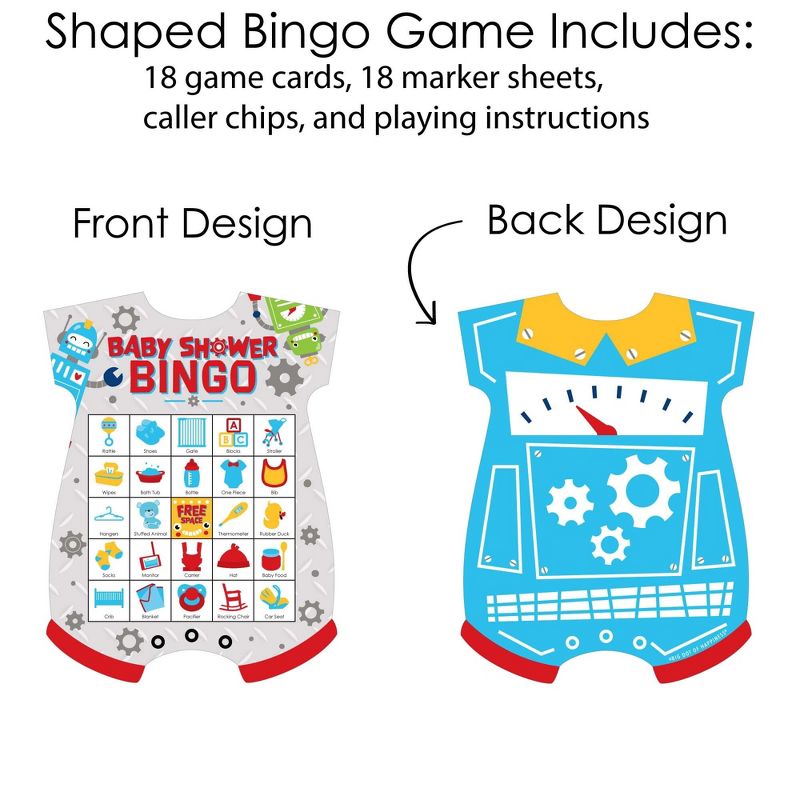 Big Dot of Happiness Gear Up Robots - Picture Bingo Cards and Markers - Baby Shower Shaped Bingo Game - Set of 18