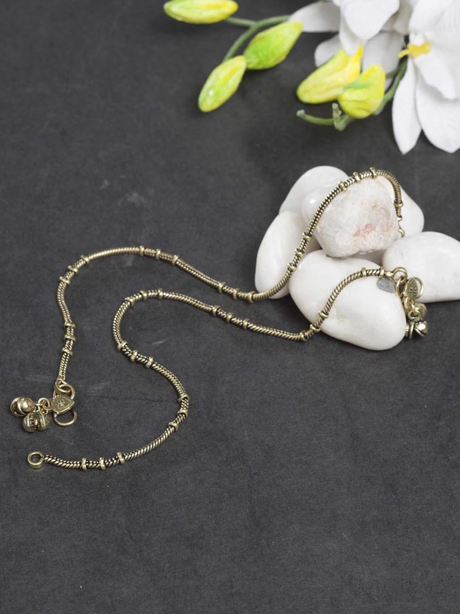 Prita Golden Brass Inflexible Anklet