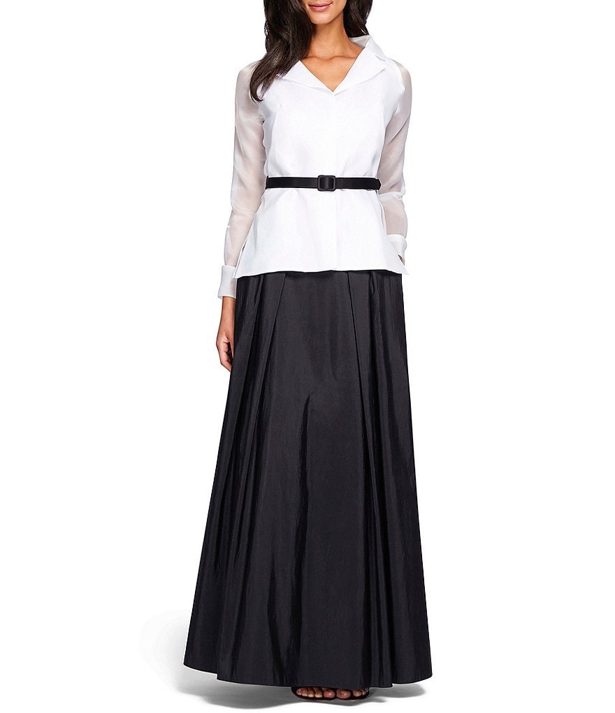 Alex Evenings Illusion Sleeve Embroidered V-Neck A-Line Midi Dress