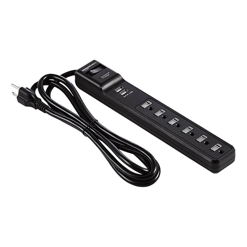 6Outlet Surge Protector Power Strip with 2 USB Ports 1000 Joule Black
