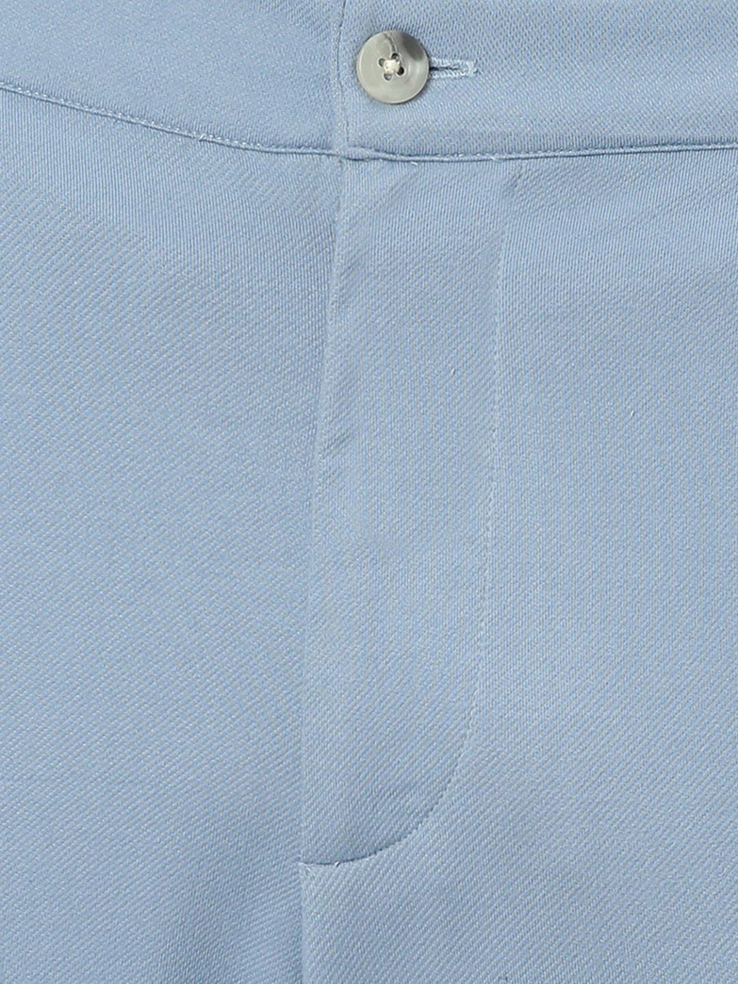 Slowave Sky Blue Regular Fit Denim Flat Front Trousers