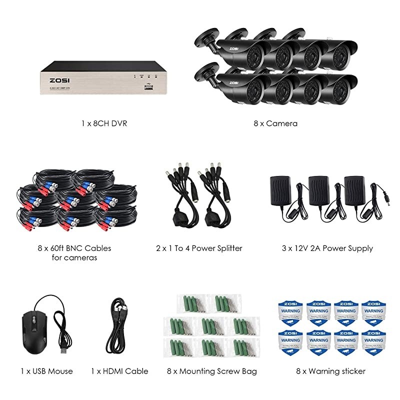 8CH Outdoor Security Camera System with Hard Drive 1TB, H.265+ 8Channel 1080P HD-TVI DVR and (8)&times;1080P HD Weatherproof Surveillance Camera System,120ft Night Vision