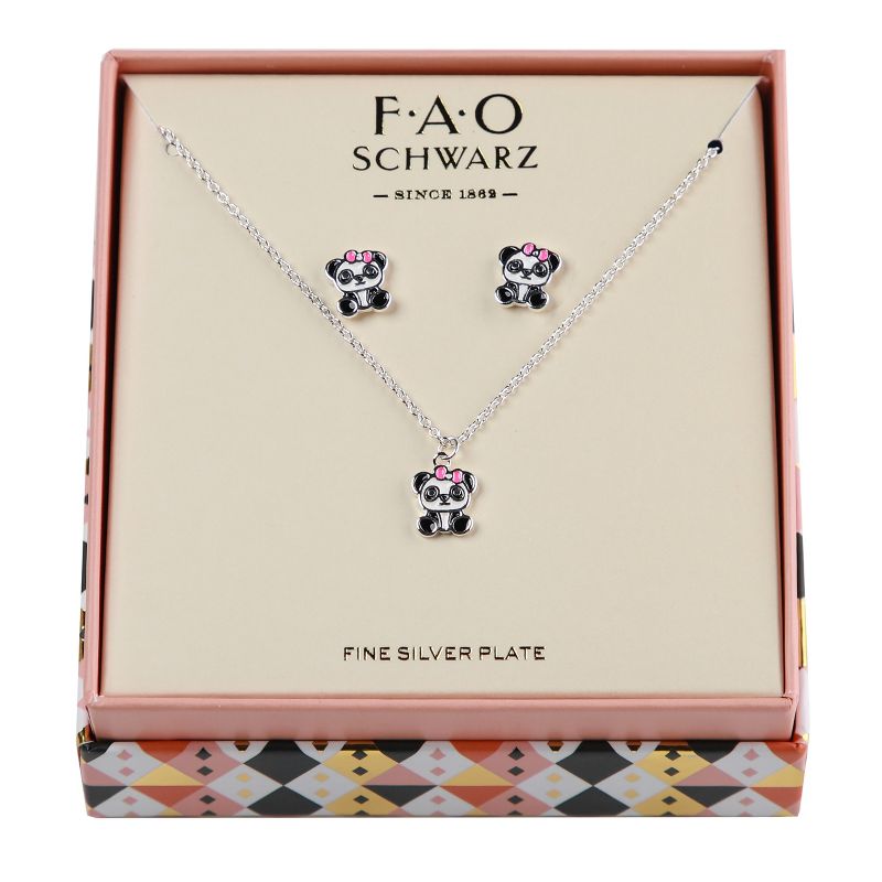 FAO Schwarz Enamel Panda Bear Necklace and Earring Set