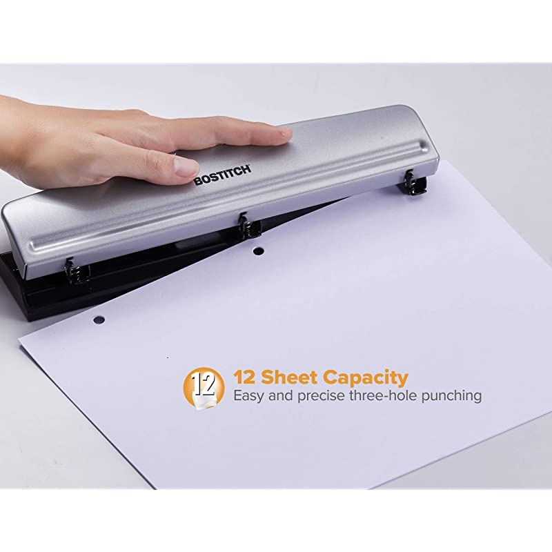 3 Hole Punch 12 Sheet Capacity Metal Silver 2Pack